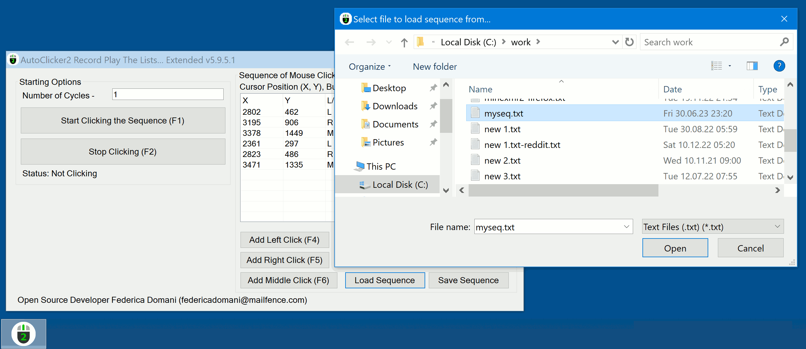 AutoClicker2Ex Record Play The Lists Of Mouse Clicks - How to load a mouse clicking sequence from a text file.