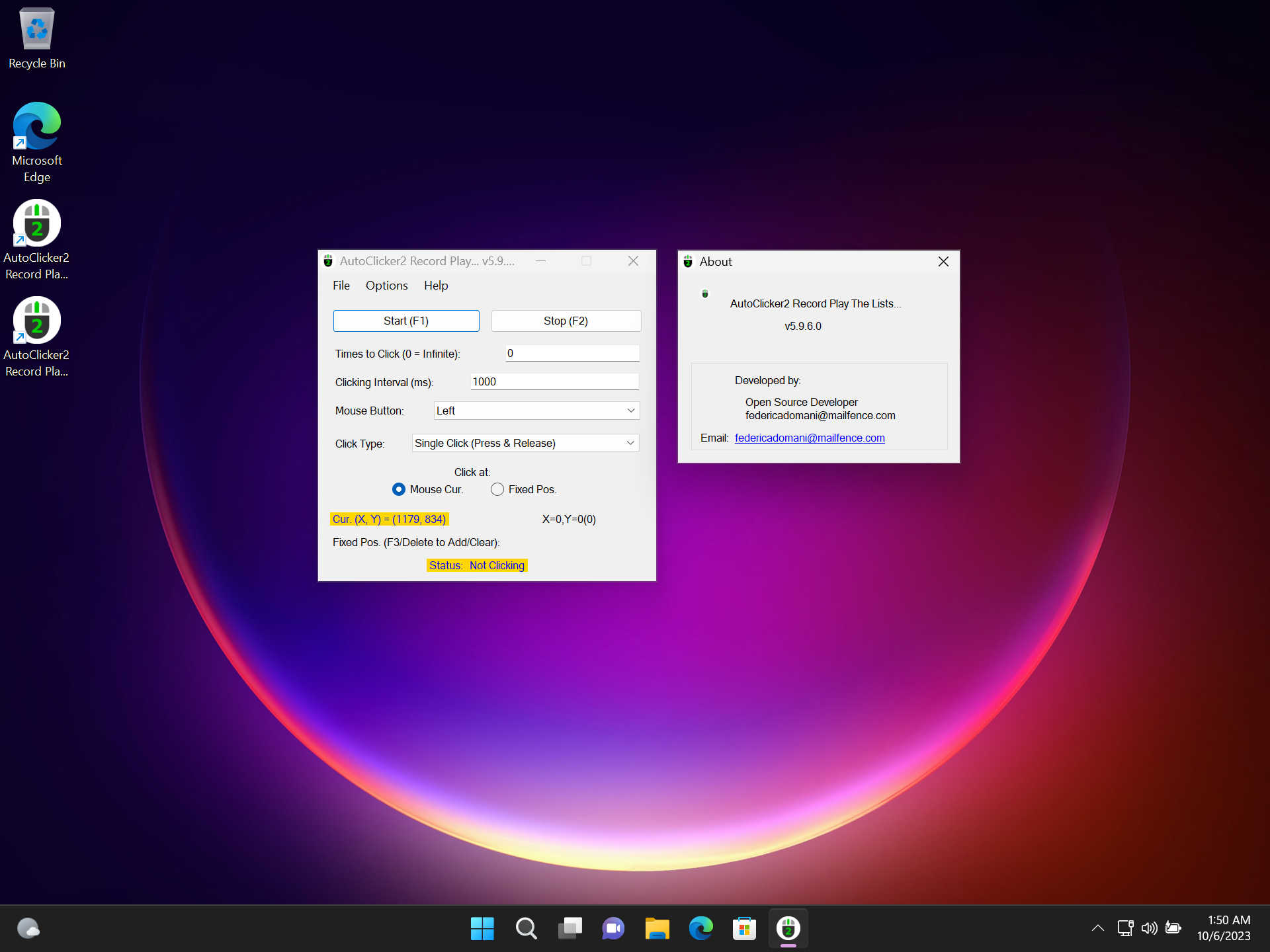 AutoClicker2 Record Play The Lists Of Mouse Clicks version 5.9.6.0: "AutoClicker2" application on Windows 11